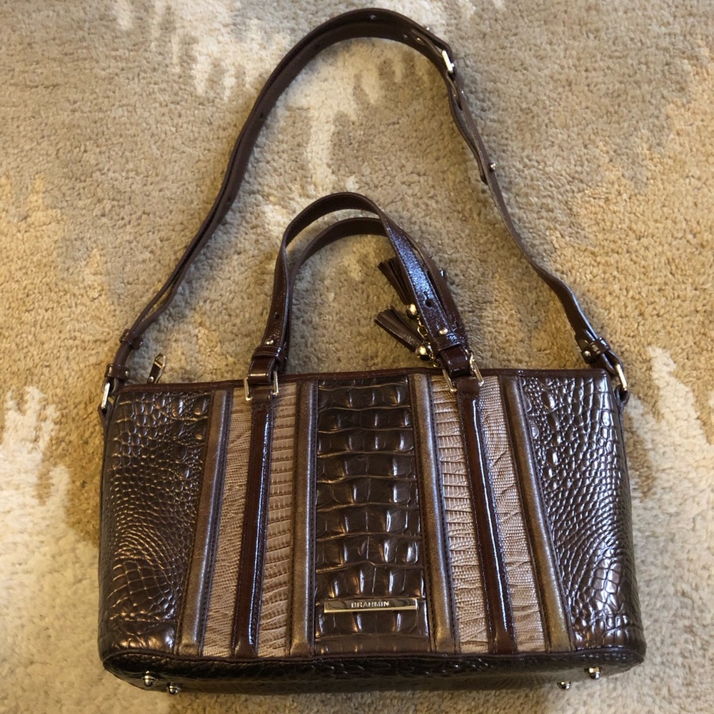 Brahmin Mini Asher Handbag In Brown Patina Dorati Excellent Condition!